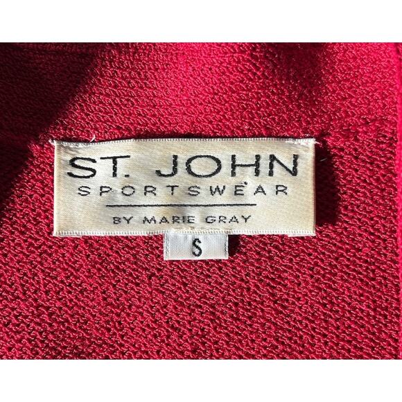 St. John Sportswear Size Small Red Knit Long Line Open Front Cardigan - Picture 7 of 8